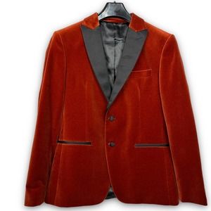 ZARA Velvet Dinner Tuxedo Jacket Evening Collection Tailored Fit Orange 44US